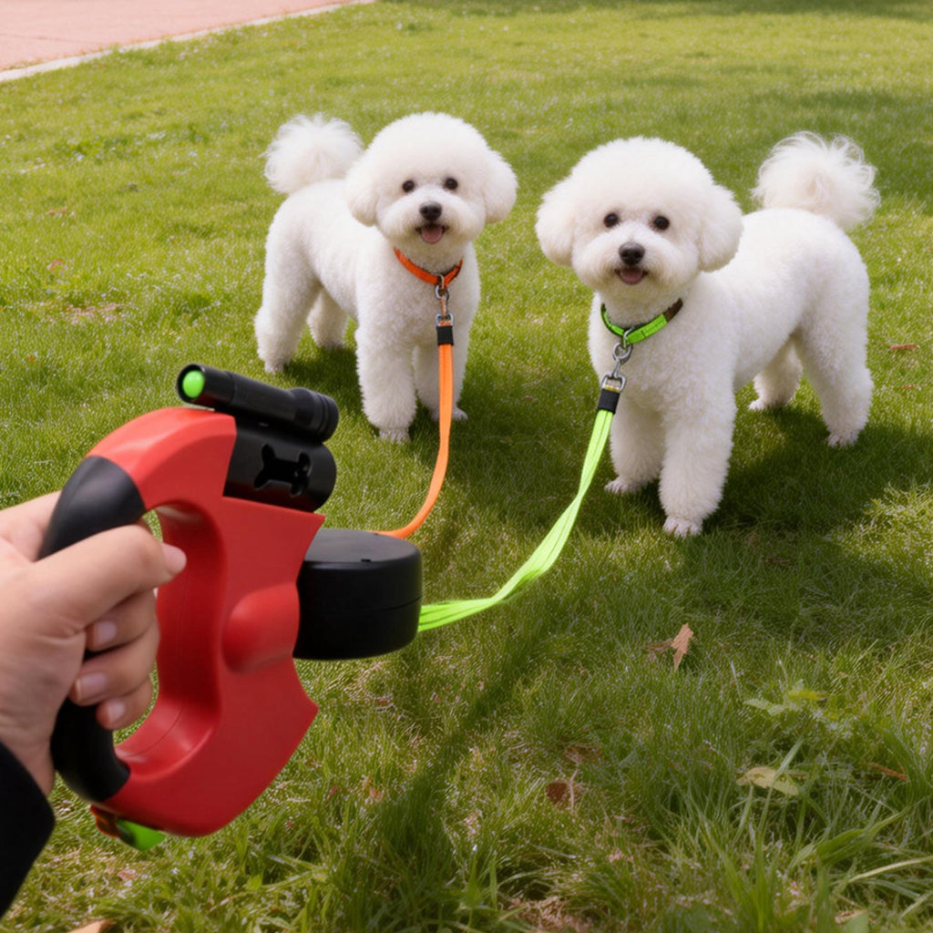 Retractable Double Dog Leash with LED Light