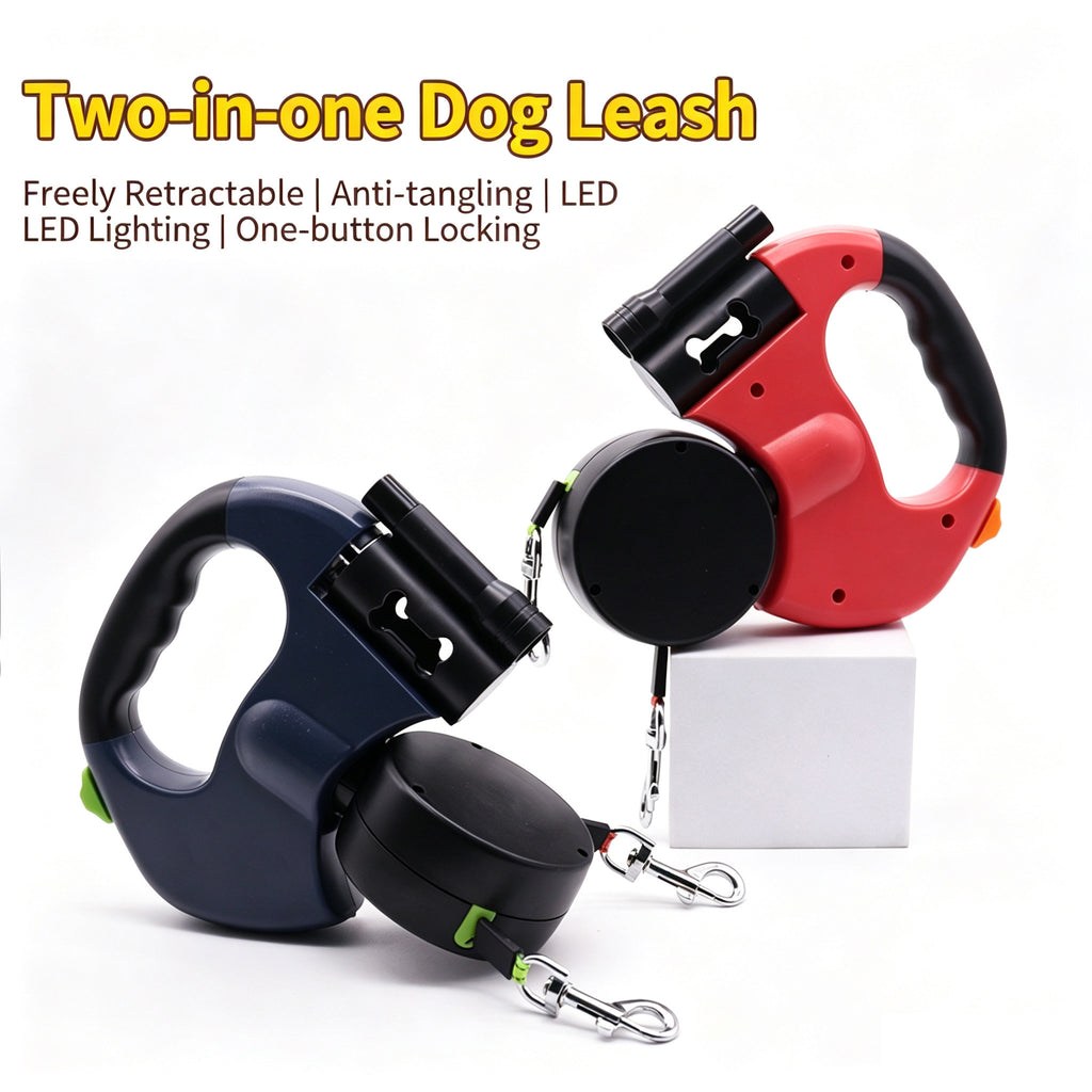 Retractable Double Dog Leash with LED Light