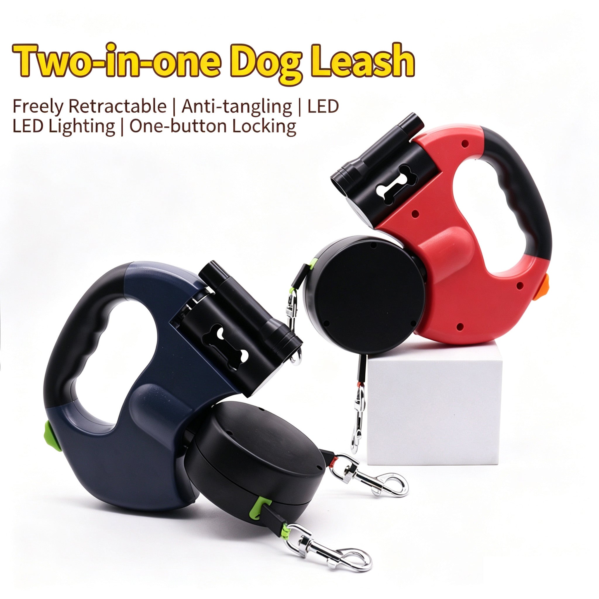 Retractable Double Dog Leash with LED Light