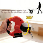 Retractable Double Dog Leash with LED Light