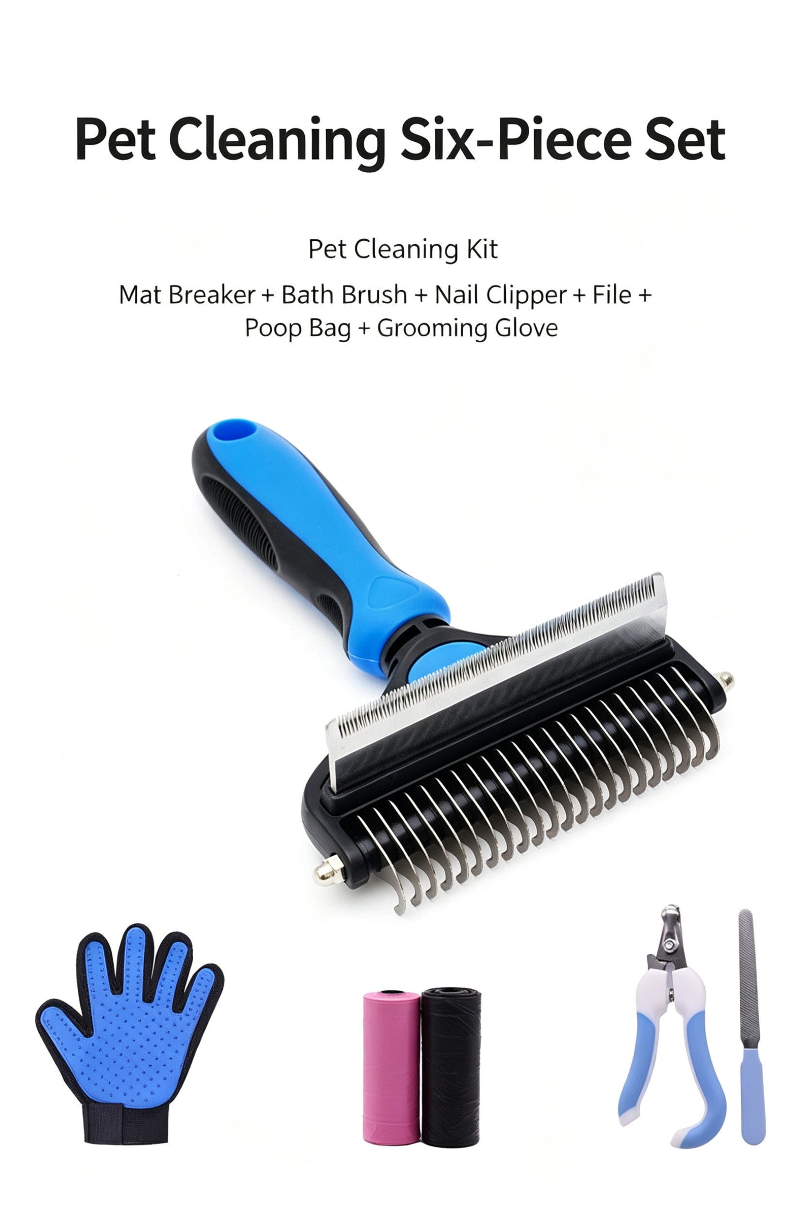 Pet Grooming Tool Kit  Deshedding Brush Hair Remover Glove Set