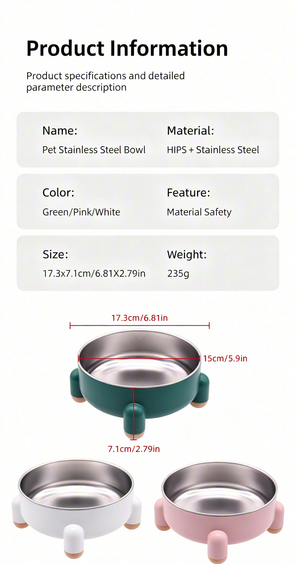 Non-Slip Elevated Stainless Steel Pet Feeding  Bowl