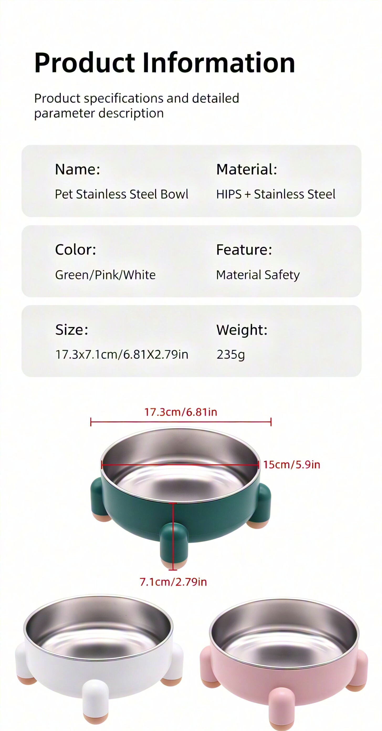 Non-Slip Elevated Stainless Steel Pet Feeding  Bowl